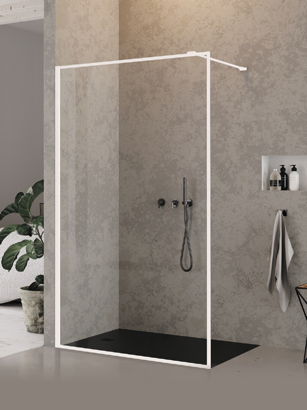 New Trendy New Modus White mampara de ducha walk-in 80 cm blanco mate/vidrio transparente EXK-2222