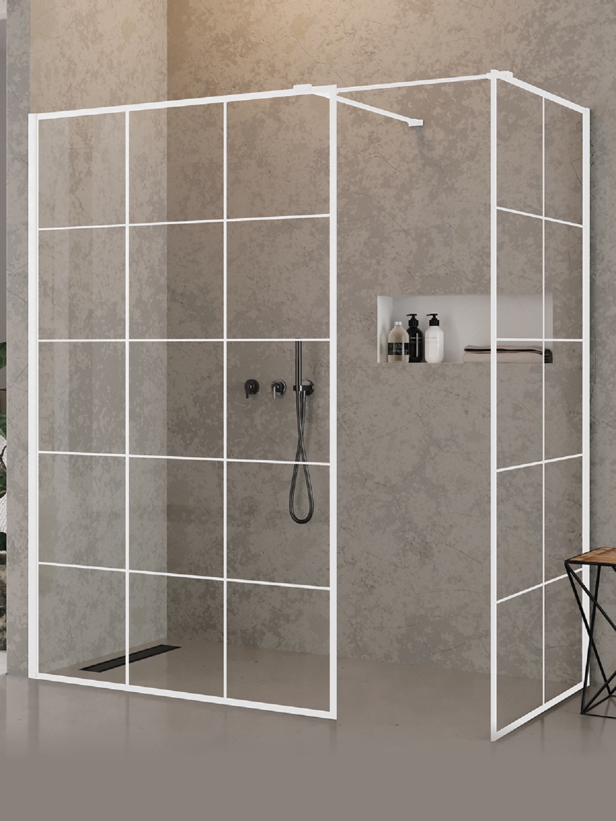 New Trendy New Modus White kabina prysznicowa walk-in 140x120 cm prostokątna biały mat/szkło ze wzorem EXK-2309