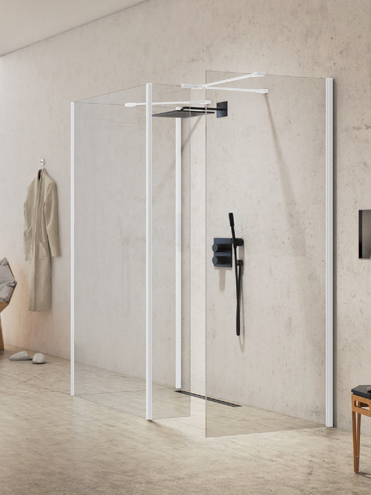 New Trendy New Modus White mampara de ducha walk-in 80 cm blanco mate/vidrio transparente EXK-2333