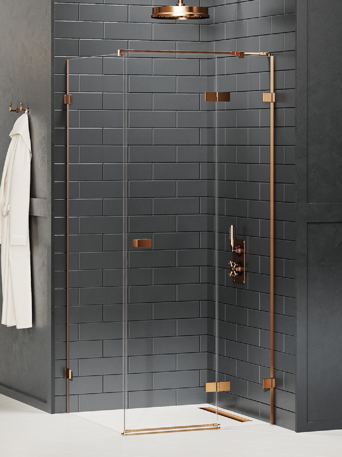 New Trendy Avexa Copper Brushed cabina de ducha 100x90 cm rectangular cobre cepillado/vidrio transparente EXK-3589