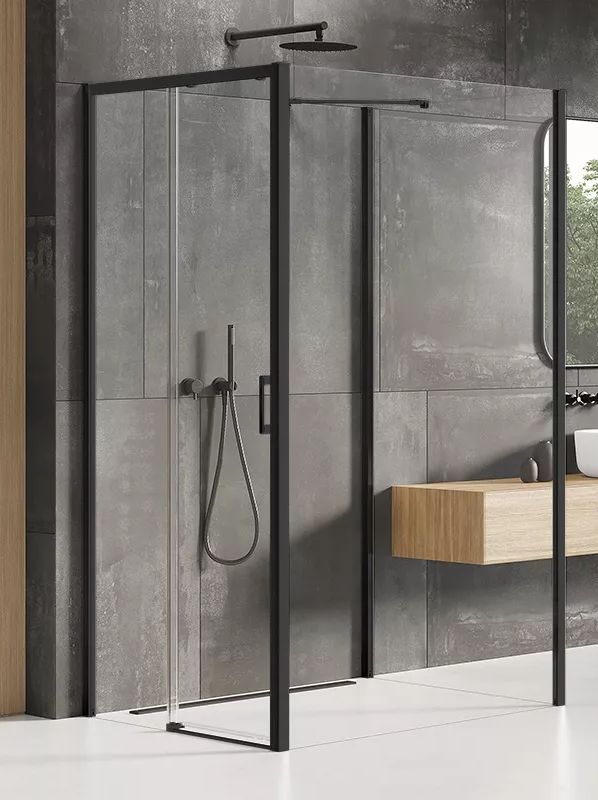 New Trendy Prime Black kabina prysznicowa 120x110 cm prostokątna przyścienna lewa czarny mat/szkło przezroczyste K-1604