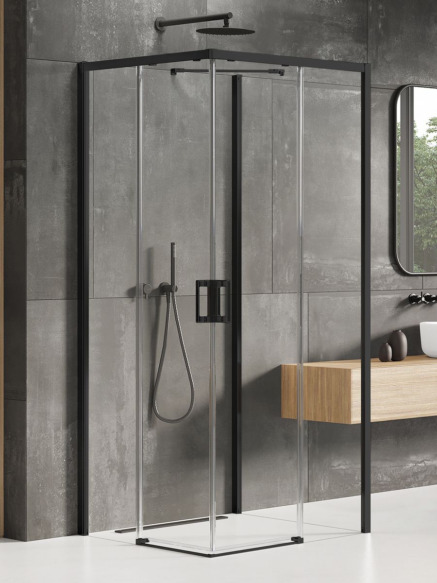 New Trendy Prime Black cabina de ducha 100x80 cm rectangular negro mate/vidrio transparente K-0995
