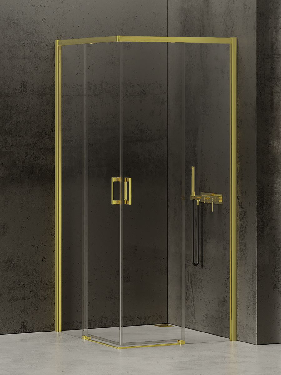 New Trendy Prime Light Gold cabina de ducha 90x80 cm rectangular oro brillo/vidrio transparente D-0416A/D-0419A