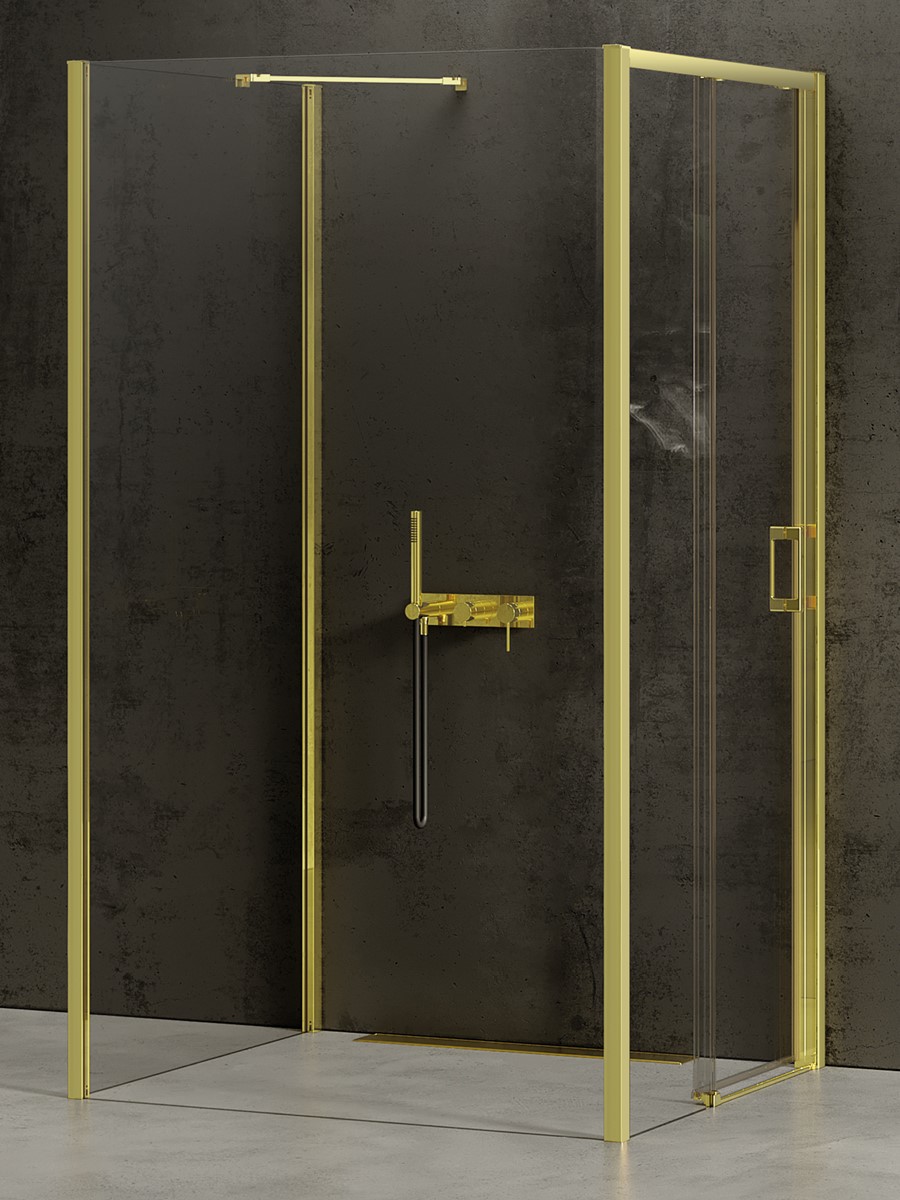 New Trendy Prime Light Gold cabina de ducha 100x100 cm cuadrada oro brillo/vidrio transparente K-1495