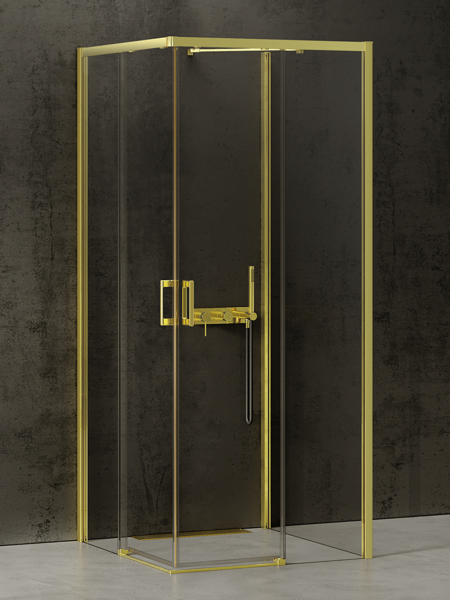 New Trendy Prime Light Gold cabina de ducha 90x80 cm rectangular oro brillo/vidrio transparente K-1189