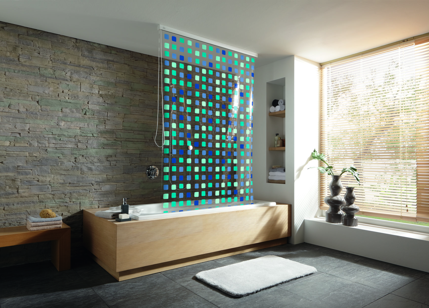 Kleine Wolke Duschrollo estor de ducha sin casete 240x128 cm transparente-azul 3321721747