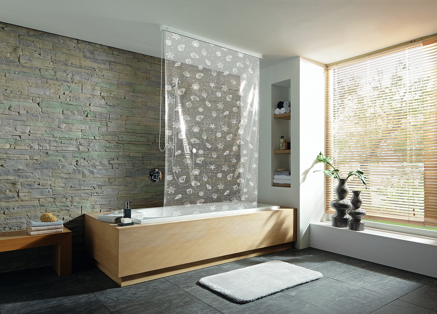 Kleine Wolke Duschrollo estor de ducha sin casete 240x128 cm transparente-blanco 3321114747