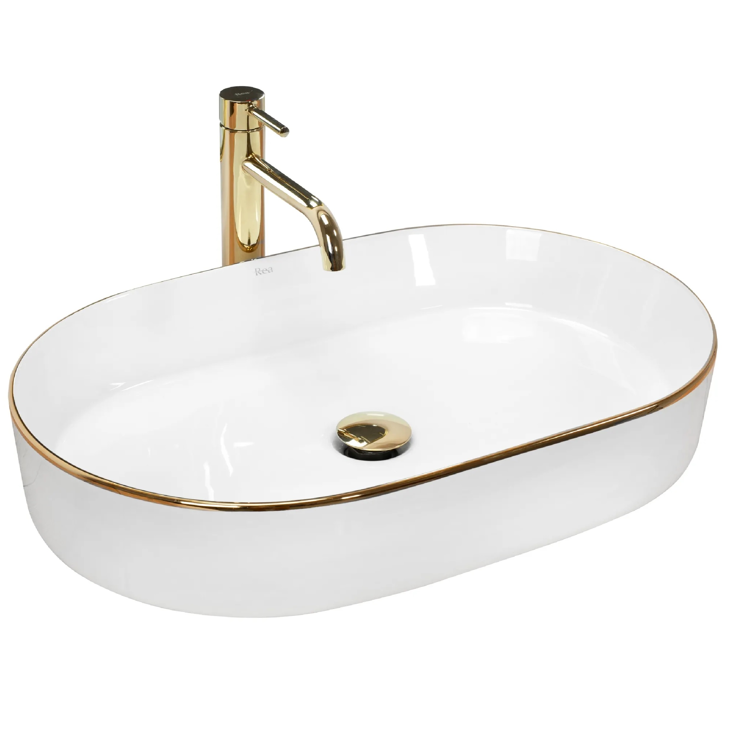 Rea Nadia lavabo 61x38.5 cm oval sobre encimera blanco-oro REA-U1063