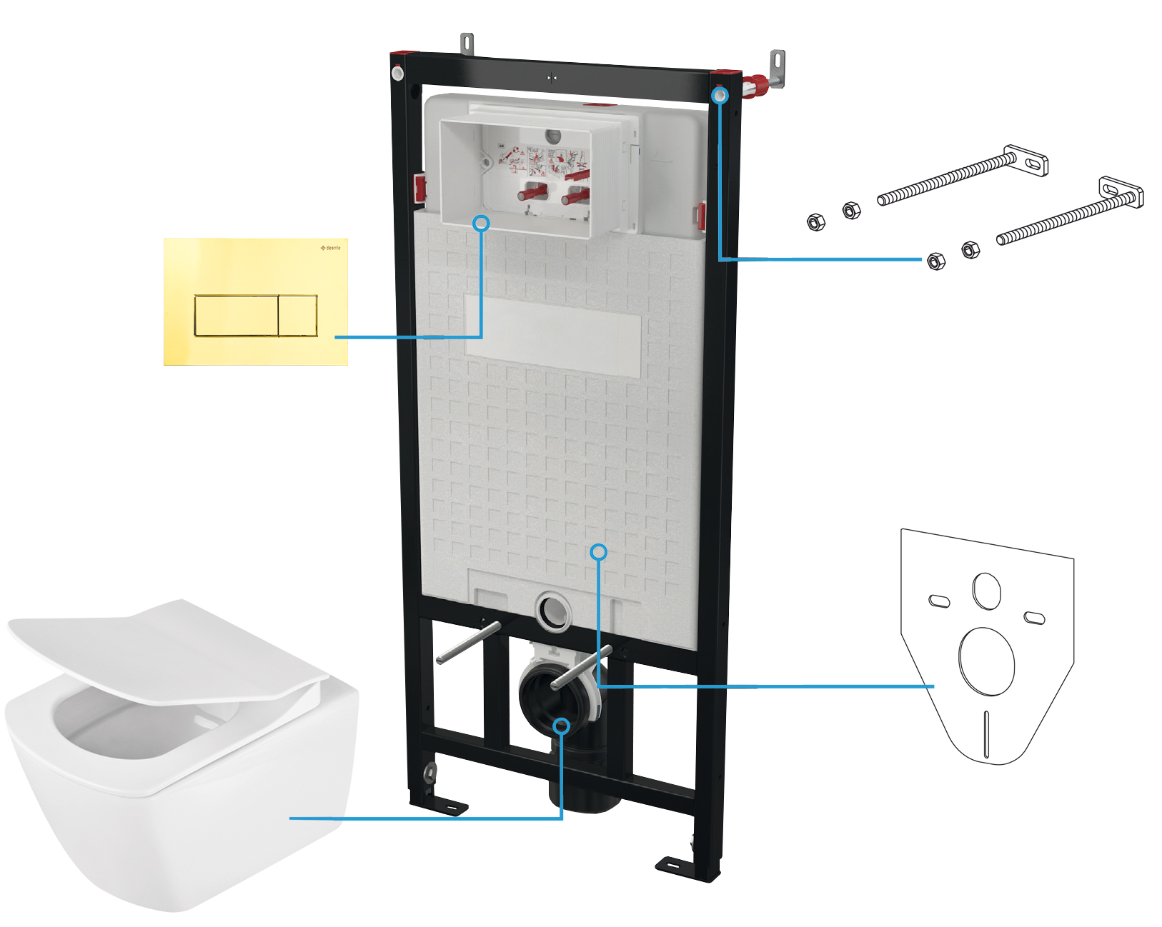 Deante Anemon conjunto de inodoro con tapa y marco con pulsador CDZZ6ZPW