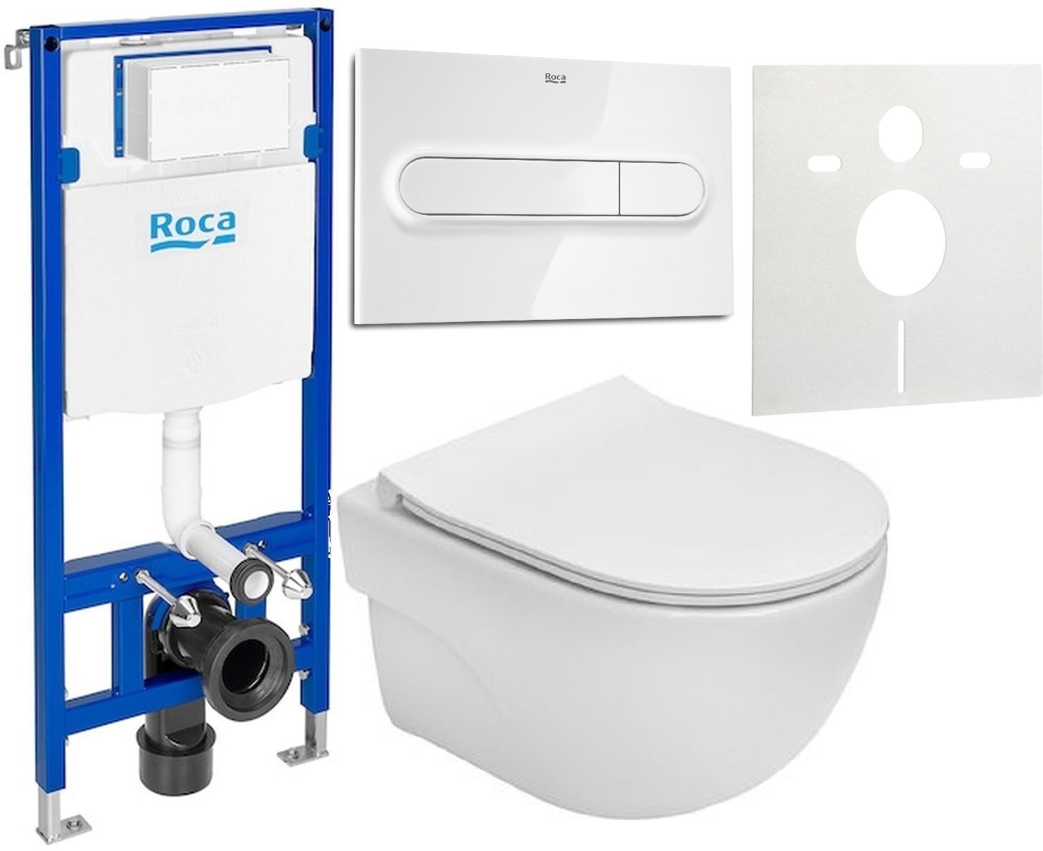 Conjunto conjunto taza de inodoro + tapa Roca Meridian-N Compacto A34H242000, marco empotrado Roca Duplo One A890070020, A890195000, A890063000