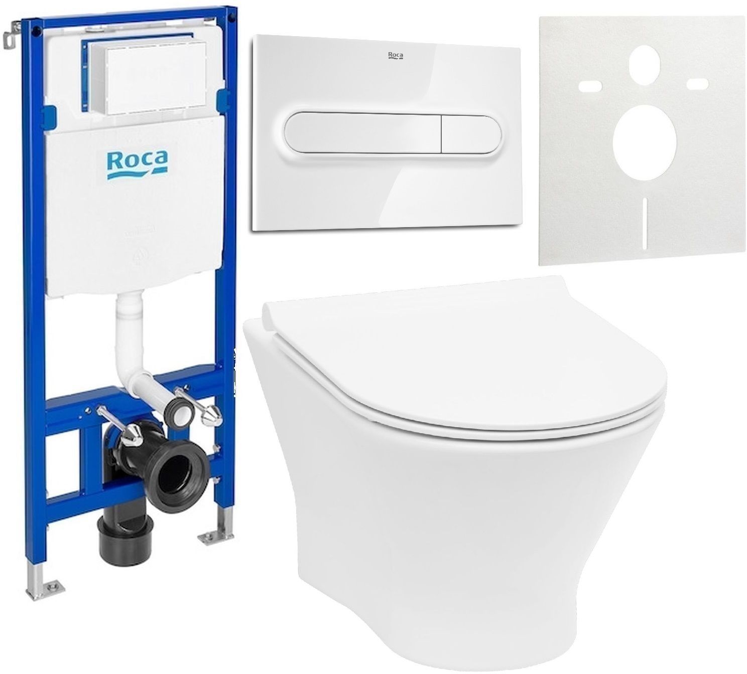 Conjunto taza de inodoro con asiento de cierre suave Roca Nexo A34H64L000, marco empotrado Roca Duplo One A890070020, A890195000, A890063000