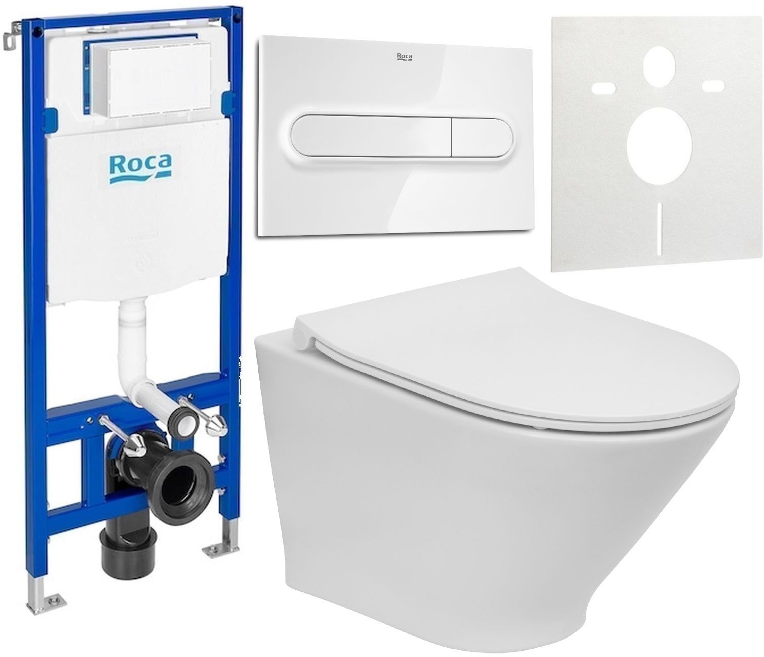 Conjunto taza de inodoro Roca Gap Round A3460NB000, marco empotrado Roca Duplo One A890070020, A801D22001, A890195000, A890063000