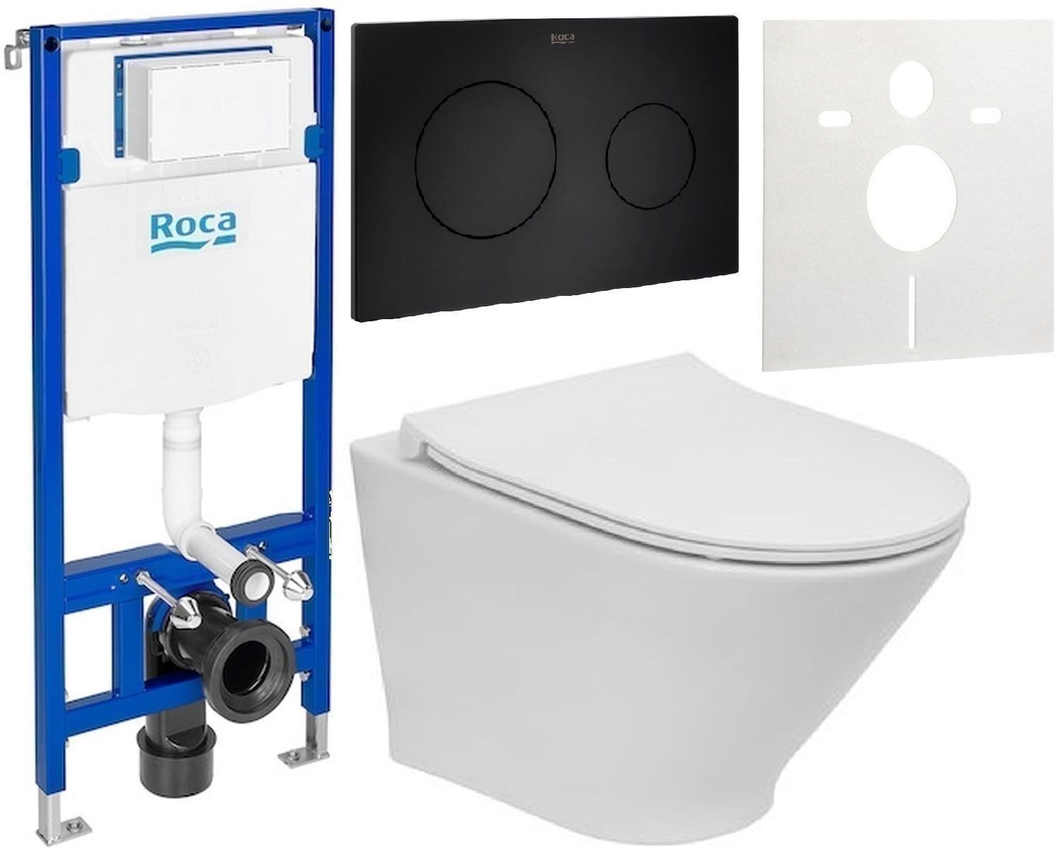 Conjunto taza de inodoro Roca Gap Round A3460NBS00, marco empotrado Roca Duplo One A890070020, A801D22001, A890189206, A890063000