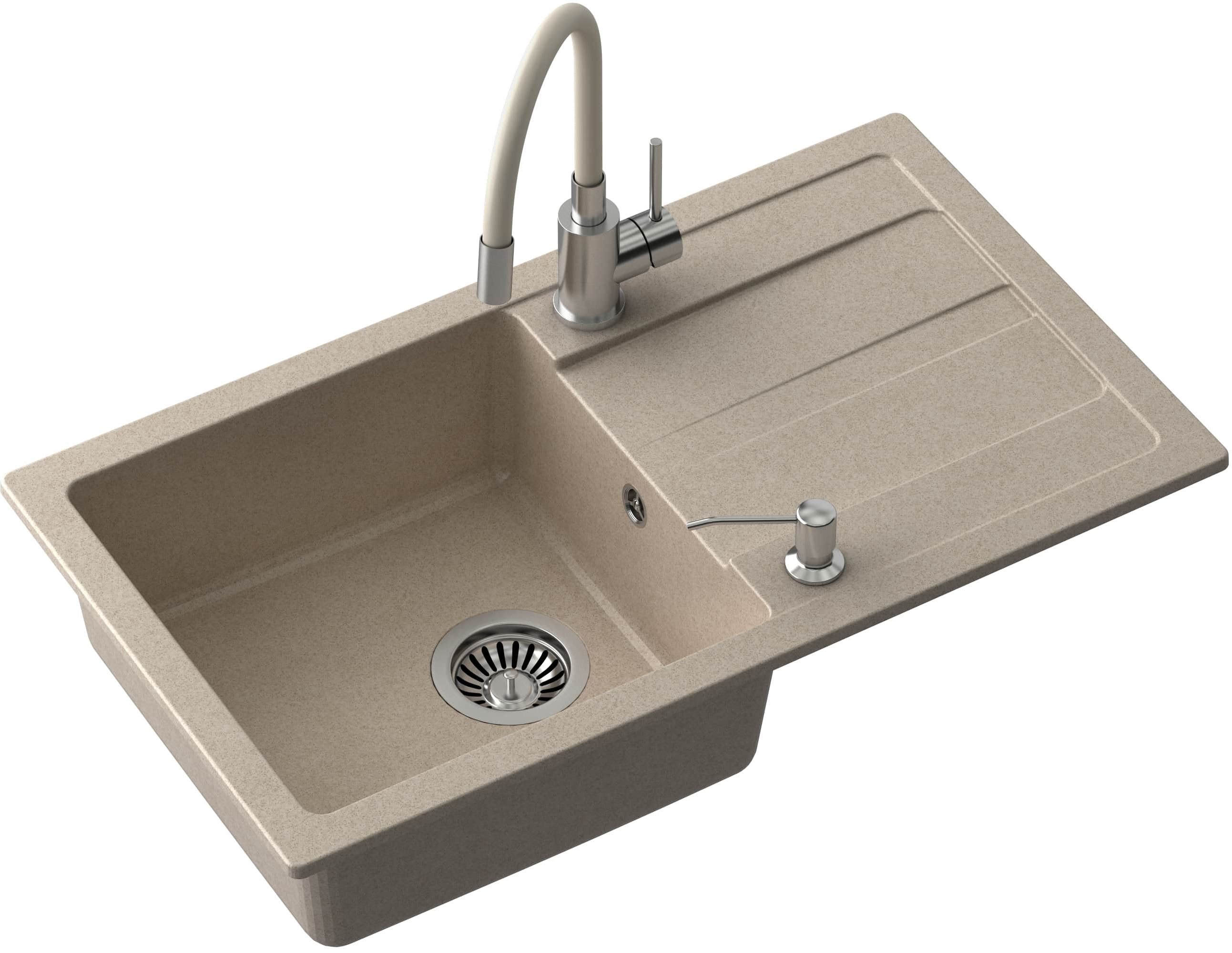 Quadron Ready Max fregadero con grifo y dispensador beige/acero TQ7744RMBEZ