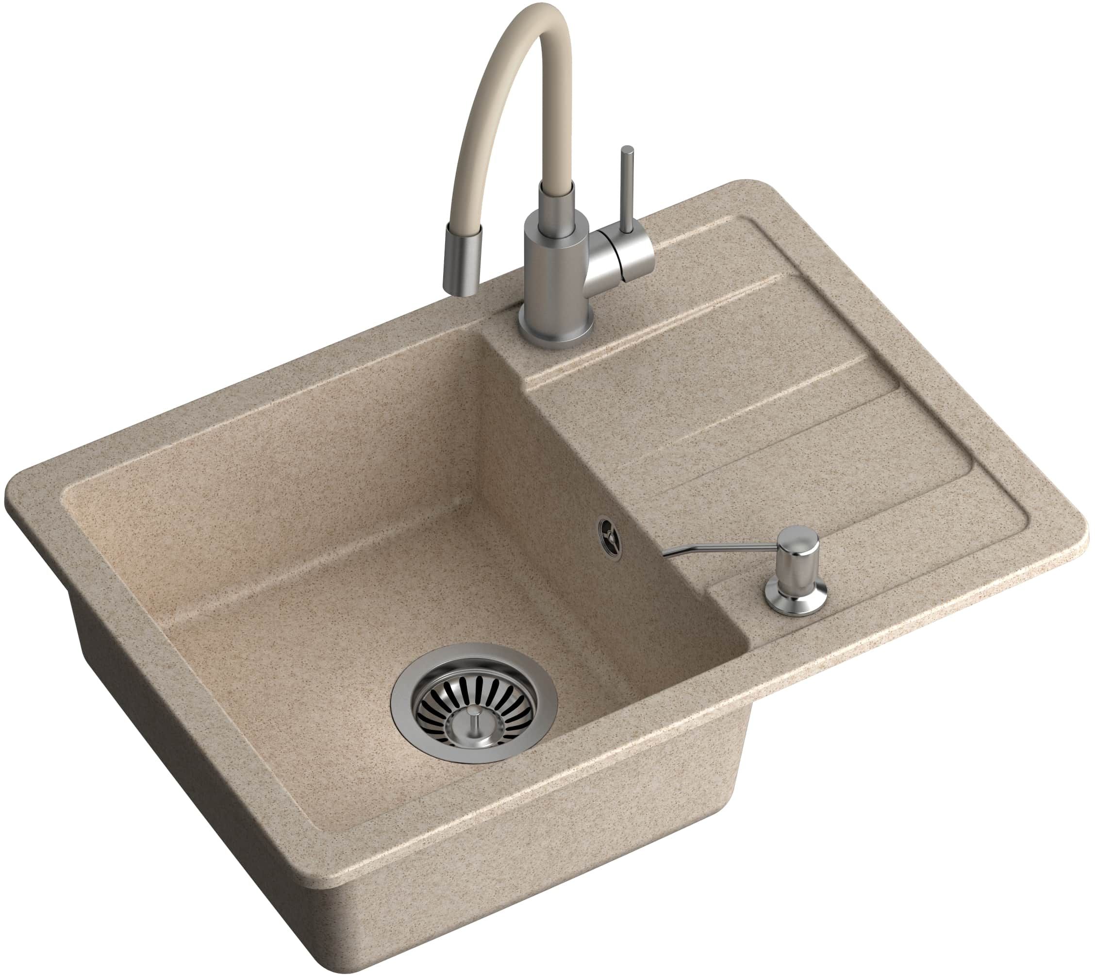 Quadron Ready Smart fregadero con grifo y dispensador beige/acero TQ6244RSBEZ