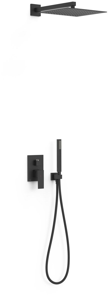 Tres Cuadro conjunto de ducha empotrado con rociador con efecto lluvia negro 00628004NM