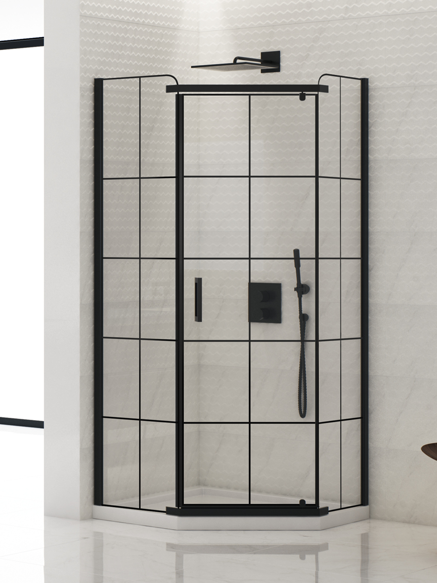 New Trendy New Komfort Black cabina de ducha 80x80 cm negro mate/vidrio con patrón K-0802