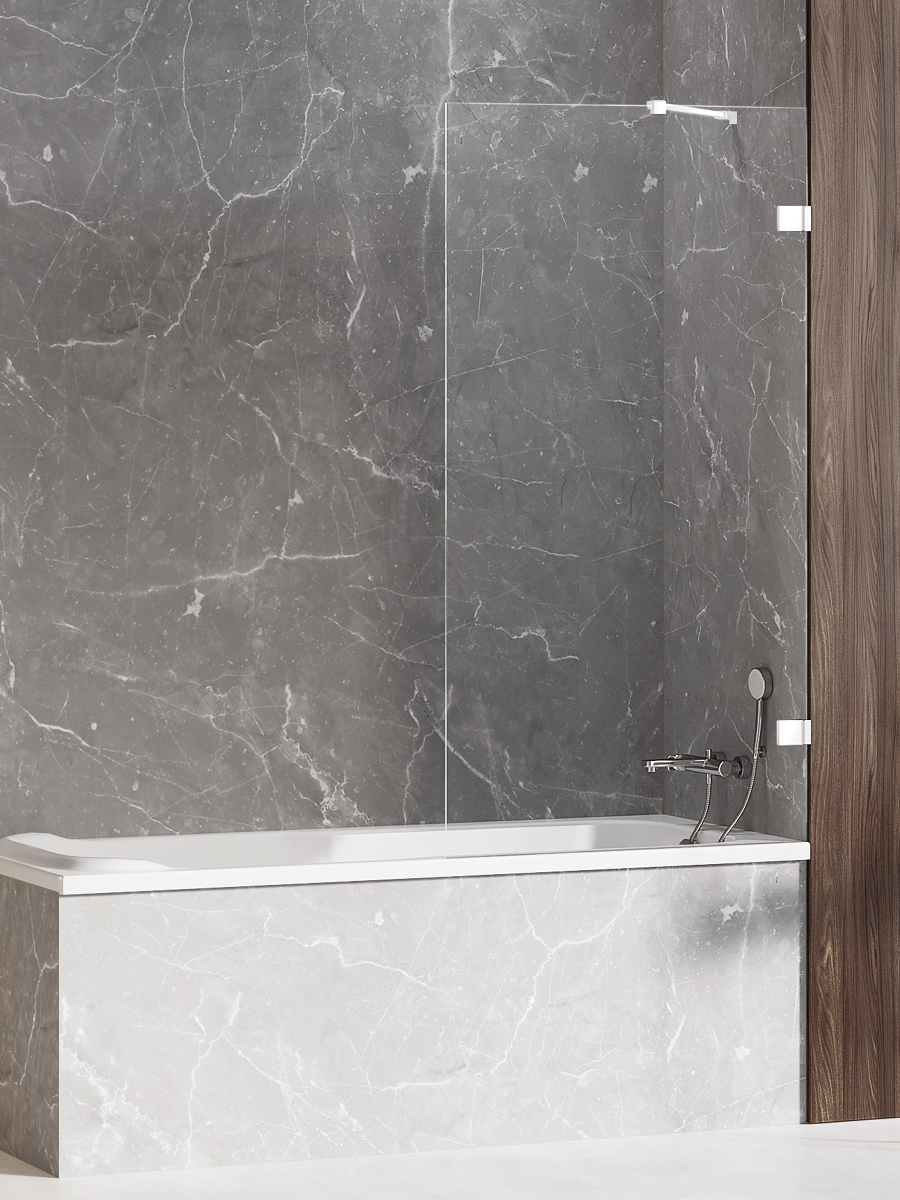 New Trendy Avexa White mampara de bañera 100 cm una pieza blanco mate/vidrio transparente EXK-2965-WP