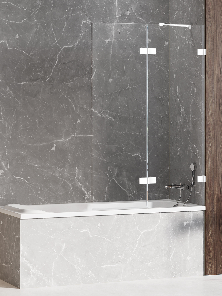 New Trendy Avexa White mampara de bañera 140 cm dos piezas blanco mate/vidrio transparente EXK-2981