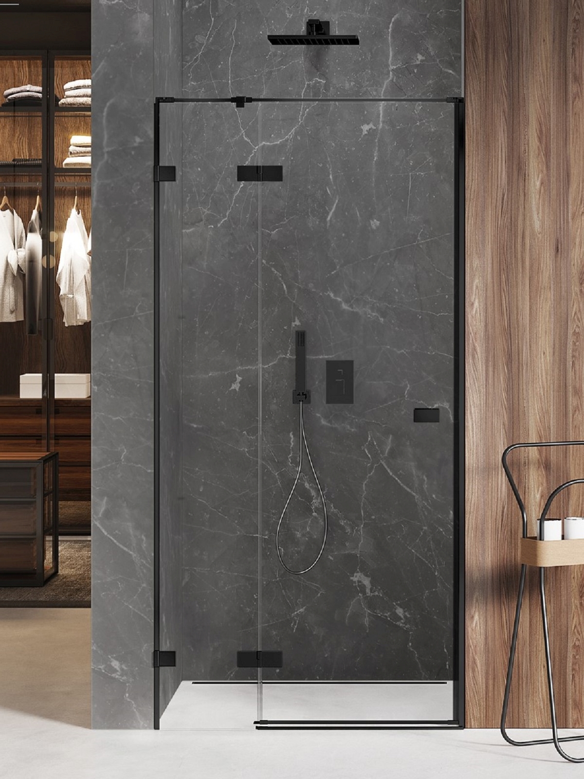 New Trendy Avexa Black puerta de ducha 110 cm oscilante negro mate/vidrio transparente EXK-1552