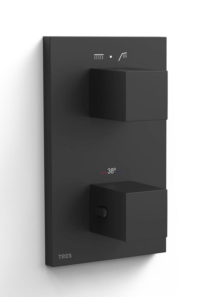 Tres Therm-Box grifo de bañera y ducha empotrado con termostato negro 00625001NM