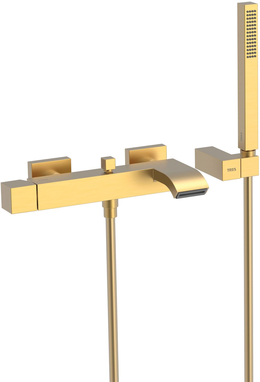 Tres Cuadro Exclusive grifo de bañera y ducha a pared oro 0071700203OM