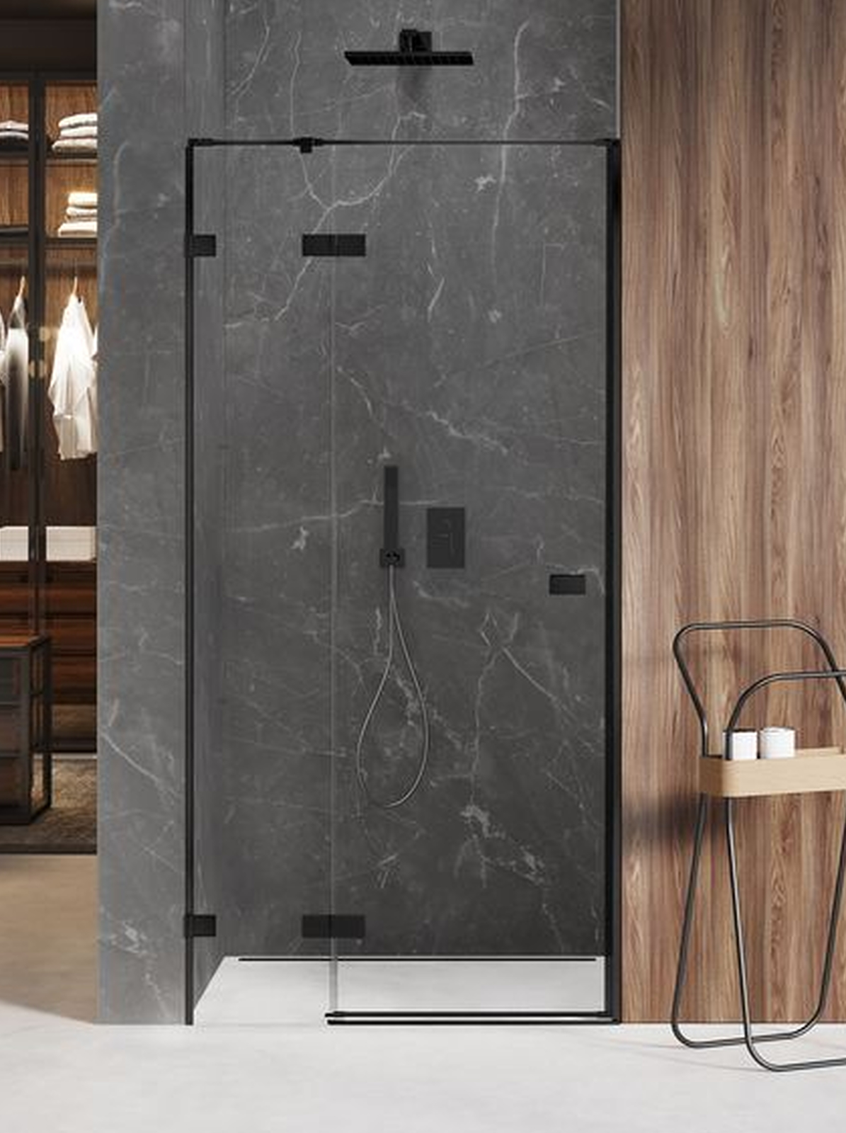 New Trendy Avexa Black puerta de ducha 80 cm oscilante negro mate/vidrio transparente EXK-1546