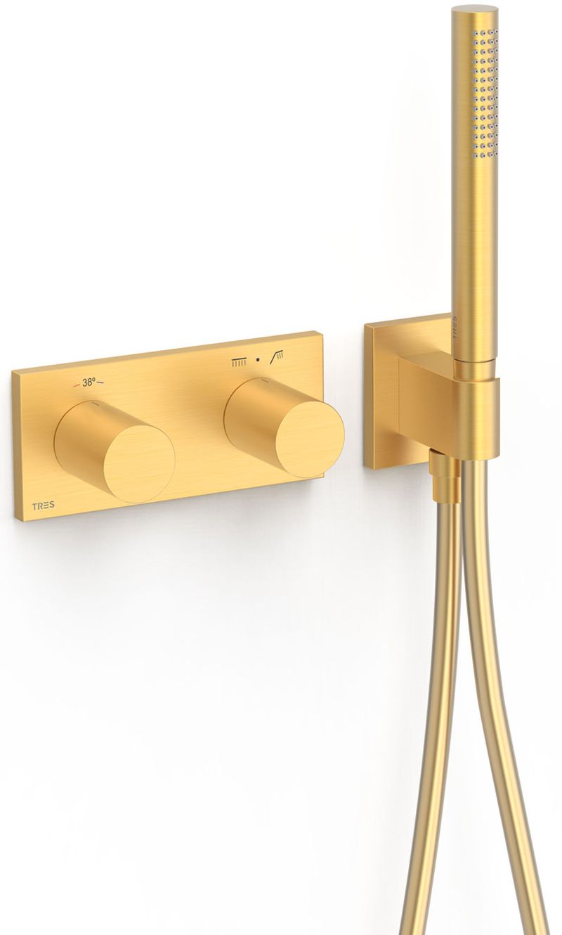 Tres B-System grifo de bañera y ducha empotrado con termostato oro 30735201OM