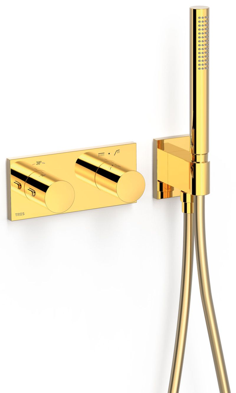 Tres B-System grifo de bañera y ducha empotrado con termostato oro 30735201OR