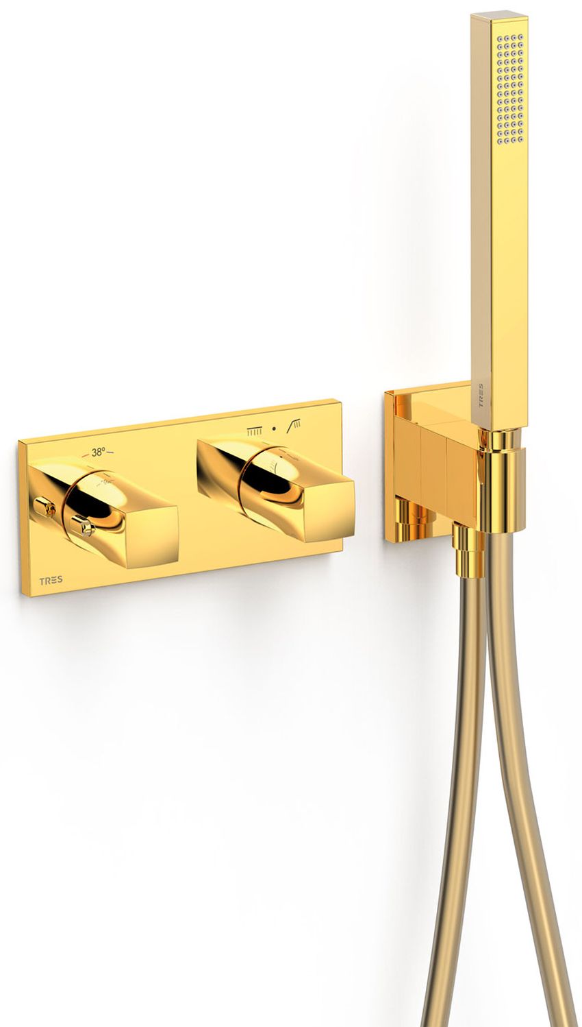 Tres B-System grifo de bañera y ducha empotrado con termostato oro 30725201OR