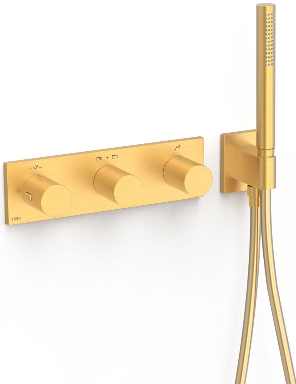 Tres B-System grifo de bañera y ducha empotrado con termostato oro 30735301OM