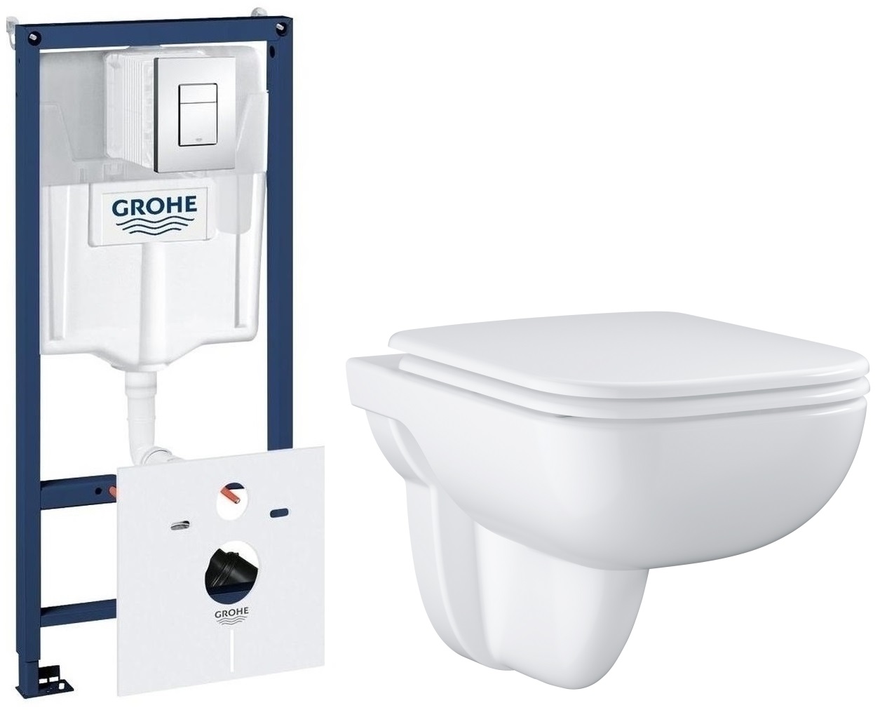 Conjunto taza de inodoro con asiento de cierre suave Grohe Start Edge 39815000, marco empotrado Grohe Rapid SL 38827000