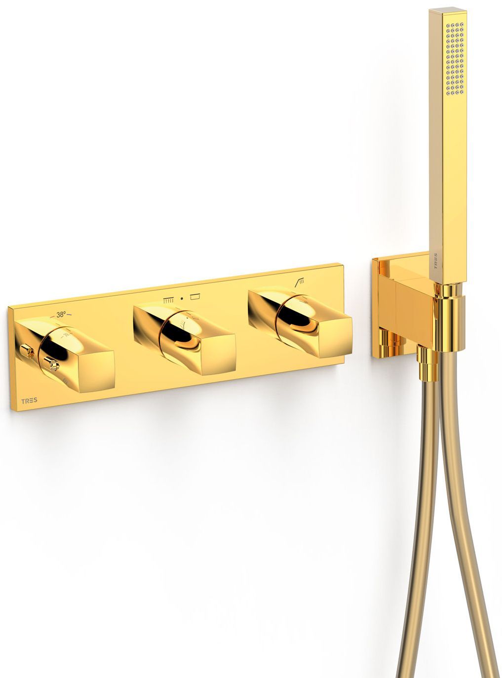 Tres B-System grifo de bañera y ducha empotrado con termostato oro 30725301OR