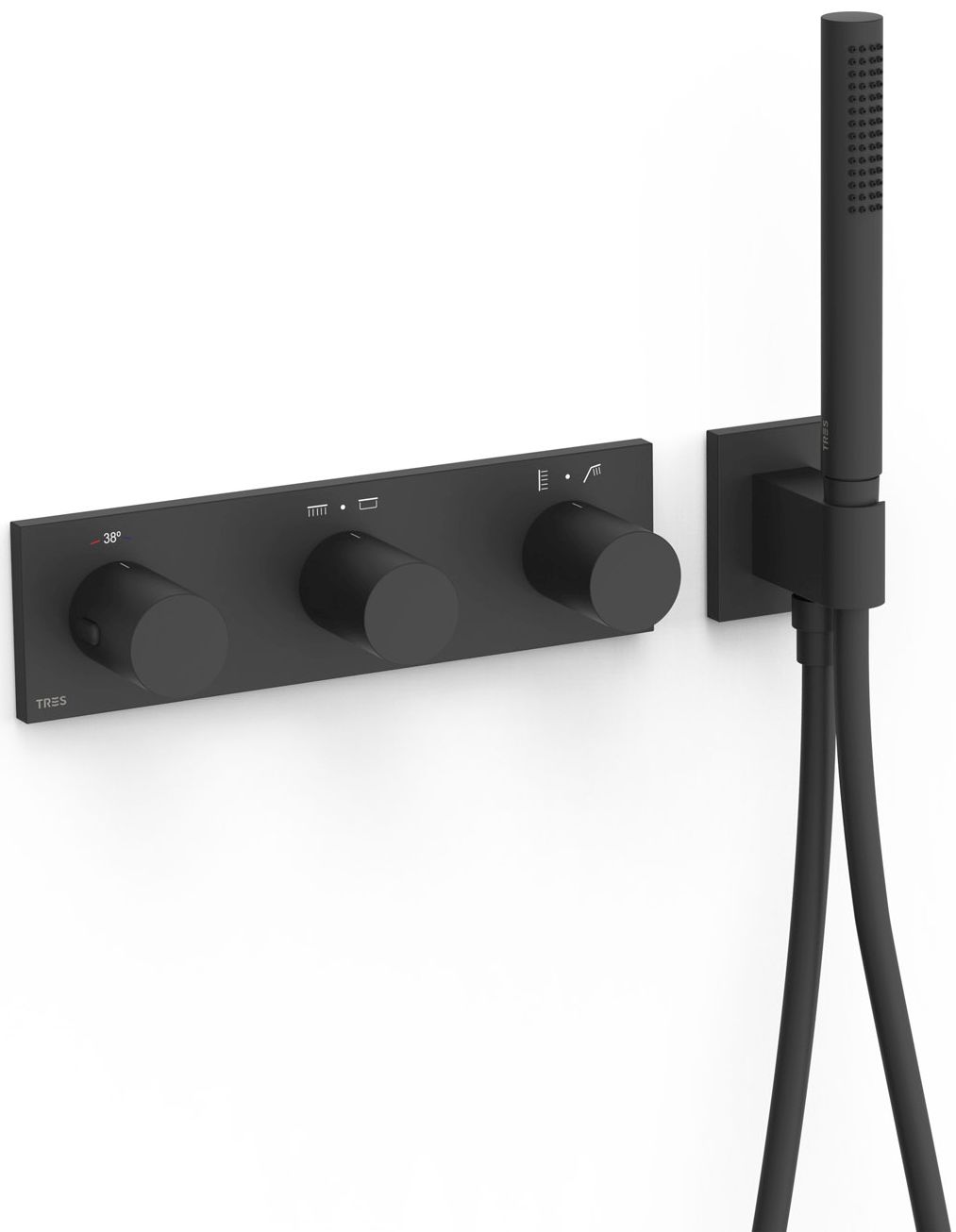 Tres B-System grifo de bañera y ducha empotrado con termostato negro 30735401NM