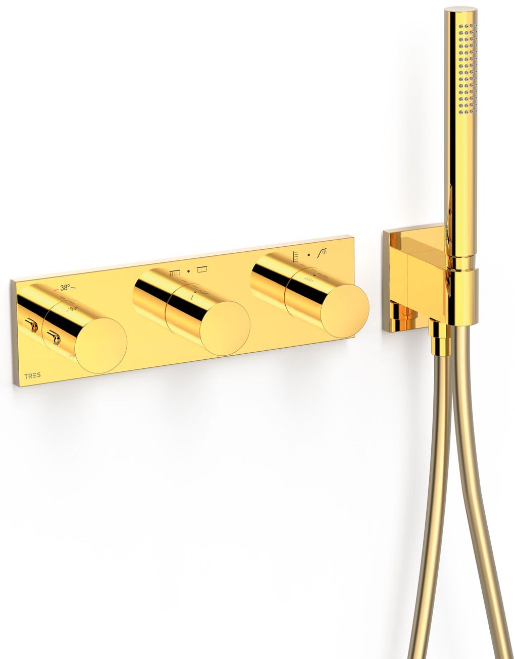 Tres B-System grifo de bañera y ducha empotrado con termostato oro 30735401OR