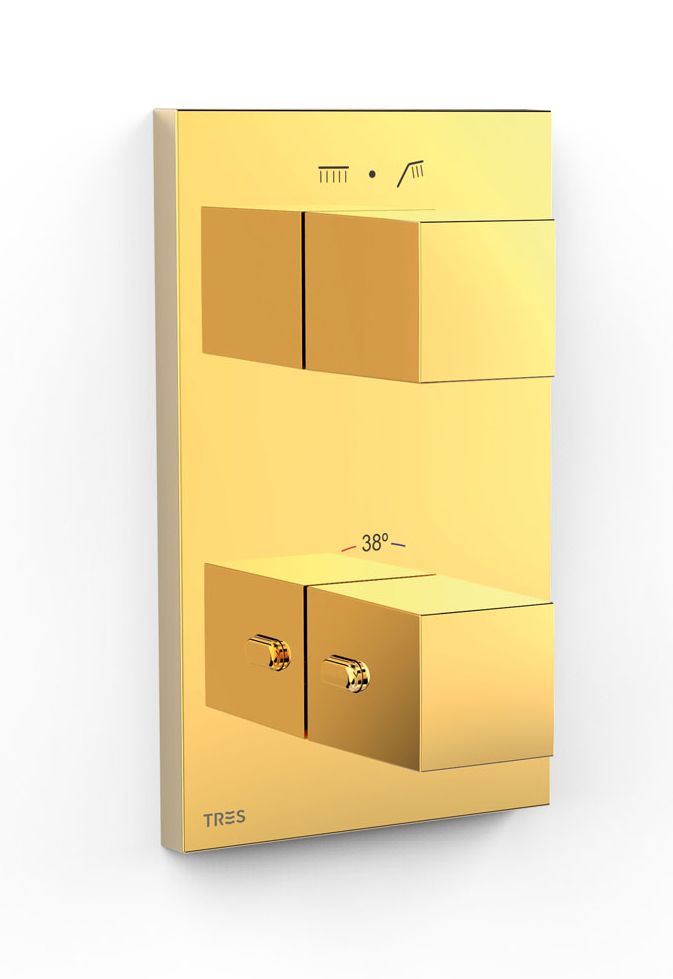 Tres Therm-Box grifo de bañera y ducha empotrado con termostato oro 00625001OR