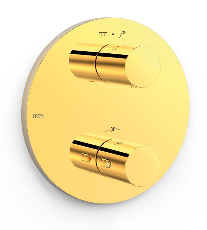 Tres Therm-Box grifo de bañera y ducha empotrado con termostato oro 26225001OR