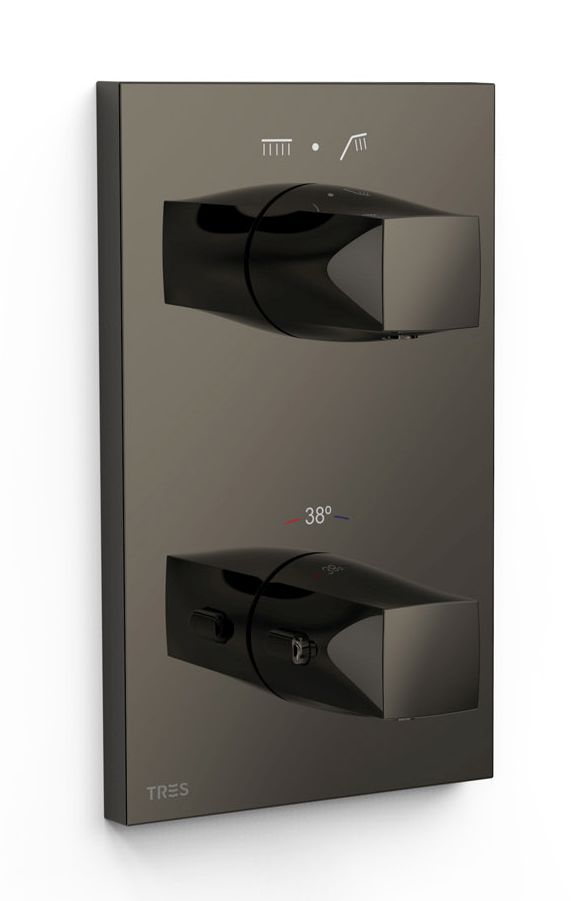 Tres Therm-Box grifo de bañera y ducha empotrado con termostato negro 21125001KM