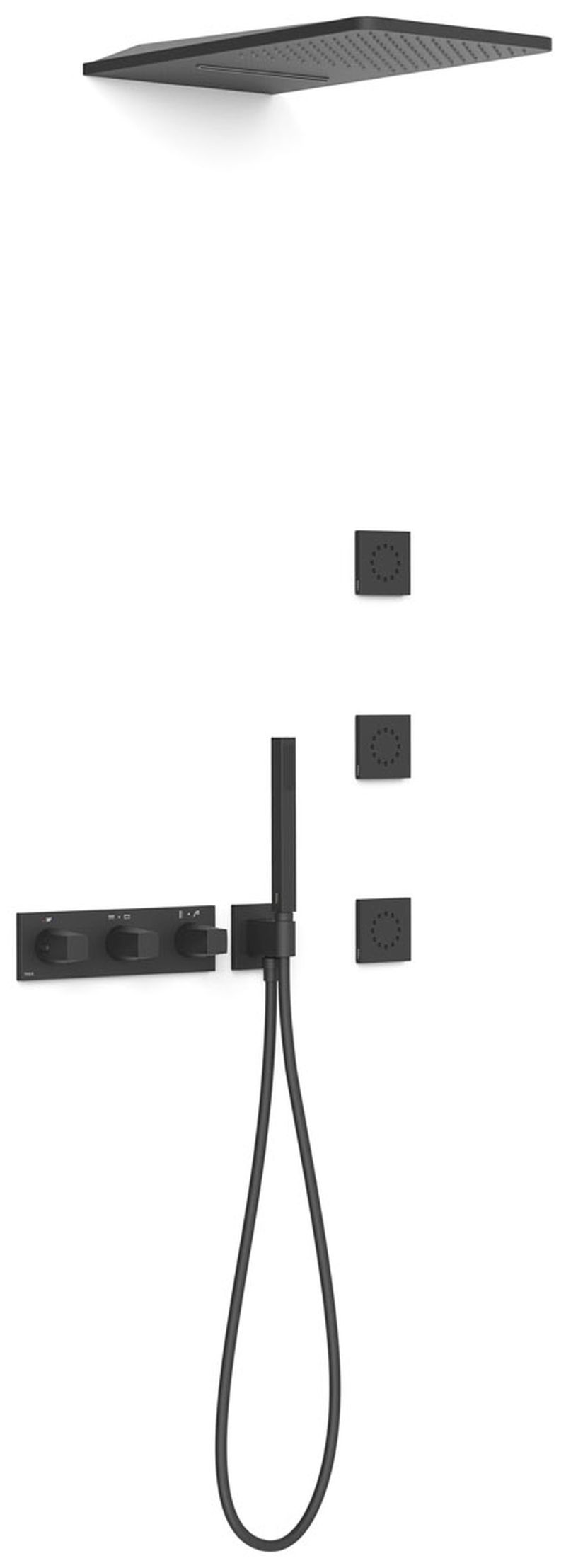 Tres B-System conjunto de ducha empotrado con termostato con rociador con efecto lluvia negro 30725405NM