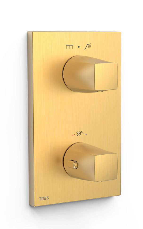 Tres Therm-Box grifo de bañera y ducha empotrado con termostato oro 21125001OM