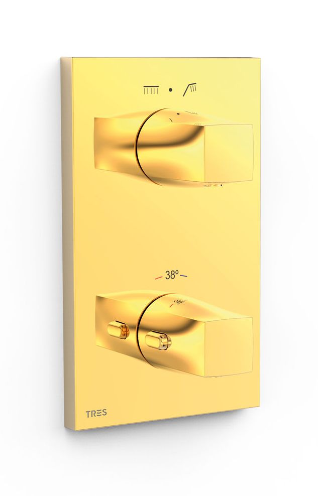Tres Therm-Box grifo de bañera y ducha empotrado con termostato oro 21125001OR