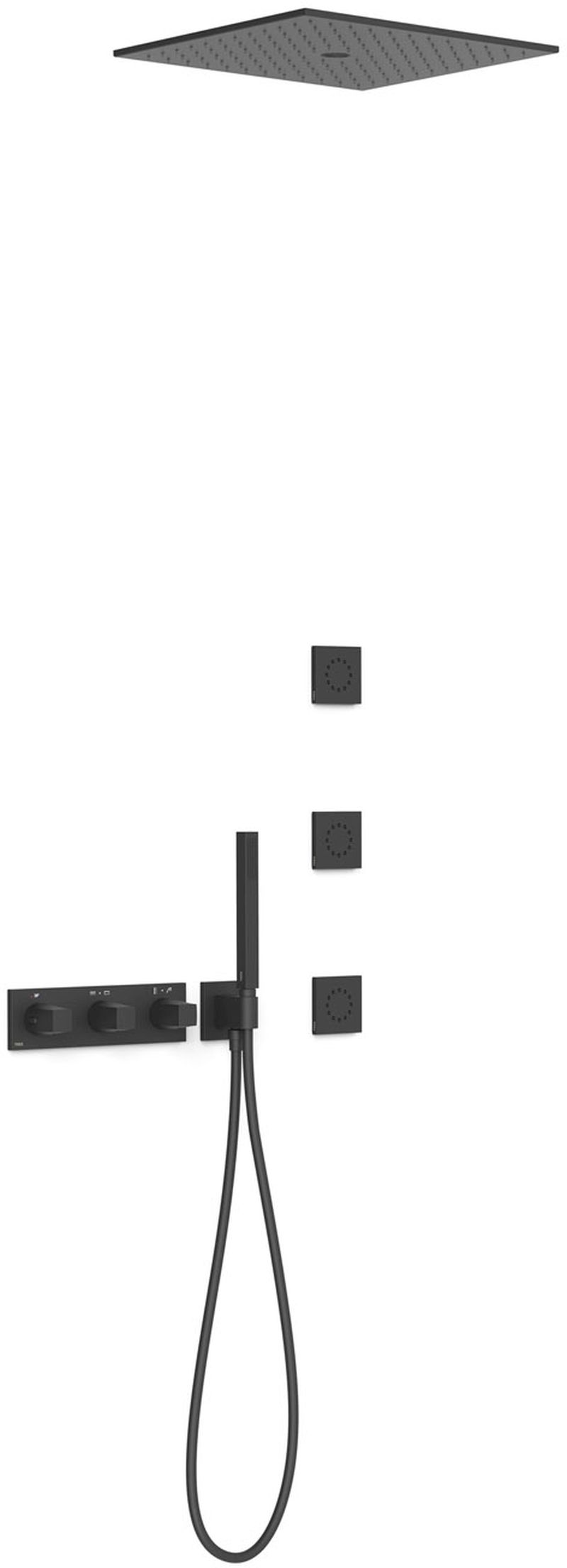 Tres B-System conjunto de ducha empotrado con termostato con rociador con efecto lluvia negro 30725406NM