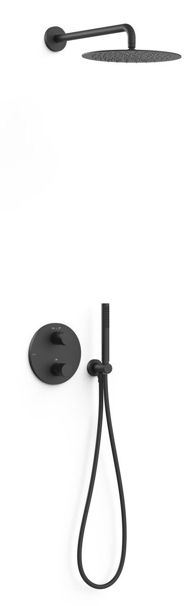 Tres Therm-Box conjunto de ducha empotrado con termostato con rociador con efecto lluvia negro 26225004NM