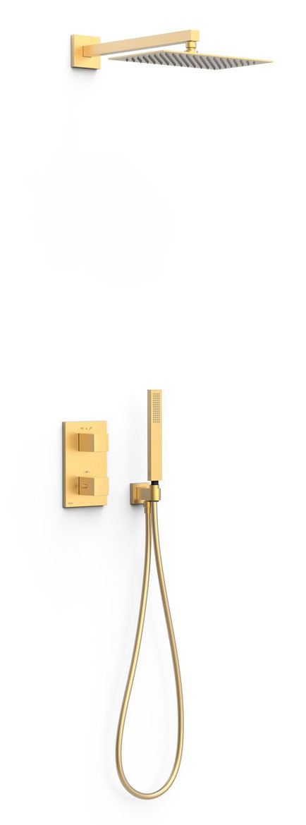 Tres Therm-Box conjunto de ducha empotrado con termostato con rociador con efecto lluvia oro 20225054OM