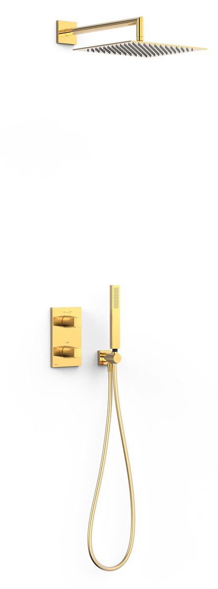 Tres Therm-Box conjunto de ducha empotrado con termostato con rociador con efecto lluvia oro 21125004OR