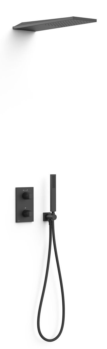 Tres Therm-Box conjunto de ducha empotrado con termostato con rociador con efecto lluvia negro 21125005NM