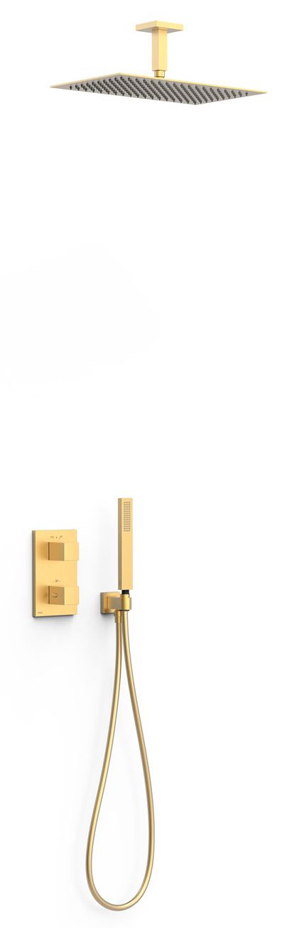 Tres Therm-Box conjunto de ducha empotrado con termostato con rociador con efecto lluvia oro 20225053OM