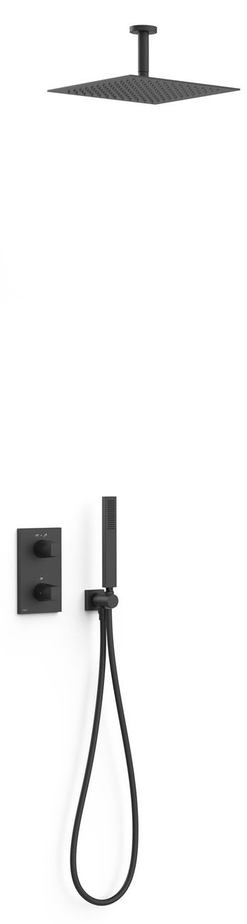 Tres Therm-Box conjunto de ducha empotrado con termostato con rociador con efecto lluvia negro 21125003NM
