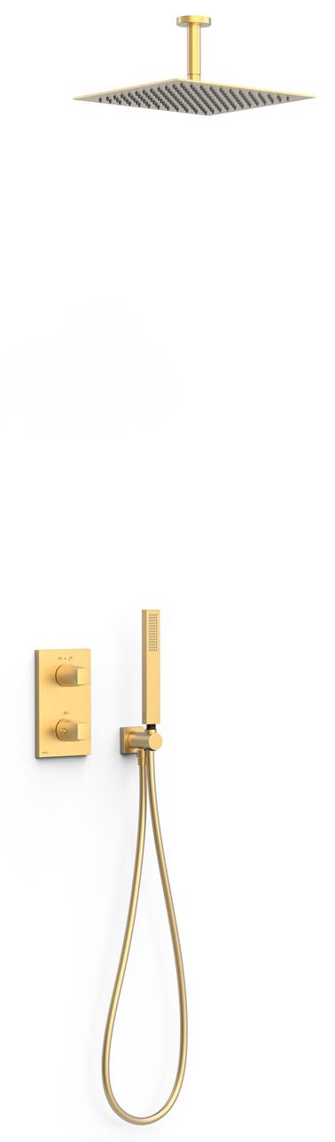 Tres Therm-Box conjunto de ducha empotrado con termostato con rociador con efecto lluvia oro 21125003OM