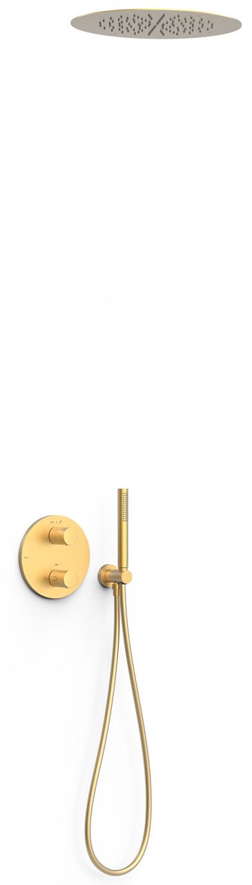 Tres Therm-Box conjunto de ducha empotrado con termostato con rociador con efecto lluvia oro 26225005OM